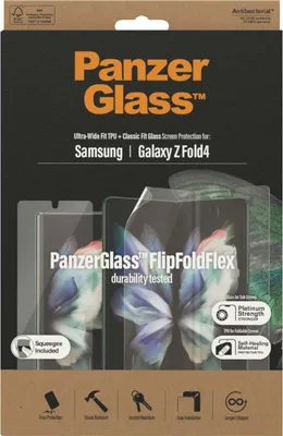 Produktbild von PanzerGlass ® Dislayschutz Samsung Galaxy Z Fold 4 | Fold 5, Samsung, Samsung - Galaxy Z Fold4, Trockene Anwendung, Kratzresistent, Schockresistent, Antibakteriell, Transparent, 1 Stück(e)