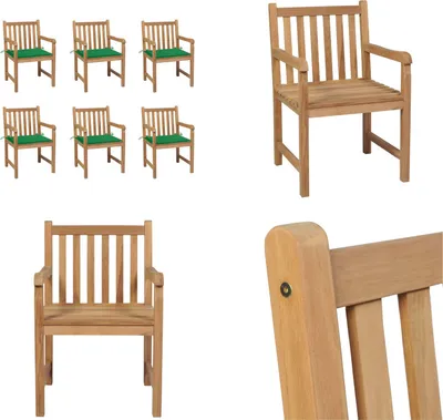 Image de vidaXL Chaises de jardin 6 pièces avec coussins verts Bois massif teck - Chaise de jardin - Chaises de jardin - Fauteuils de jardin - Chaise en bois
