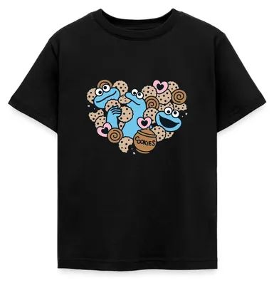 Produktbild von Spreadshirt Sesamstraße Herz Mit Krümelmonster Kinder T-Shirt, 98/104 (3-4 Jahre), Schwarz