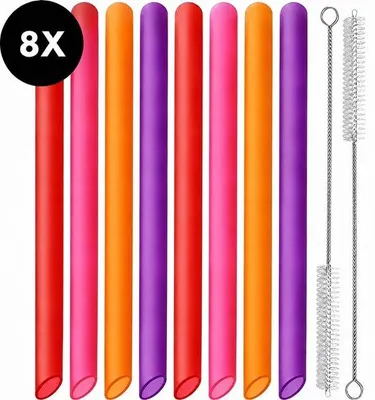 Produktbild von Ultiluxe Bubble Tea Strohhalme - Wiederverwendbar - Dicke Strohhalme - 2 Reinigungsbürsten - Boba Zubehör - Hochwertig - 26 x 1 cm - Transparent