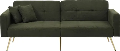 Image de Canapé-lit Sweiko avec fonction lit, angle réglable, pieds dorés, avec coussins et poches de rangement latérales