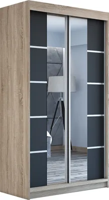 Produktbild von Schwebetürenschrank Kleiderschrank ERO 120 cm Schrank Garderobe Spiegel. Verschiedene Farben (Weiß, Schwarz, Somona). Möbel vom Hersteller!