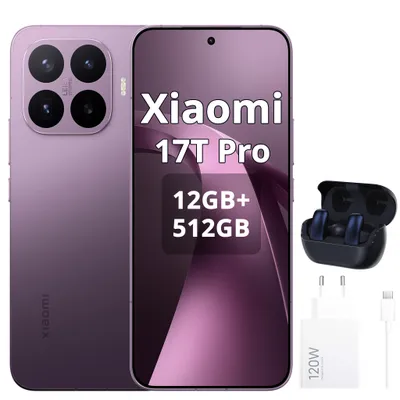 Produktbild von Xiaomi 17T Pro 5G 12+512GB Smartphone Deep Violet, Android 16, Mit Xiaomi 120W HyperCharge Combo (Type-A), Mit Kopfhörern