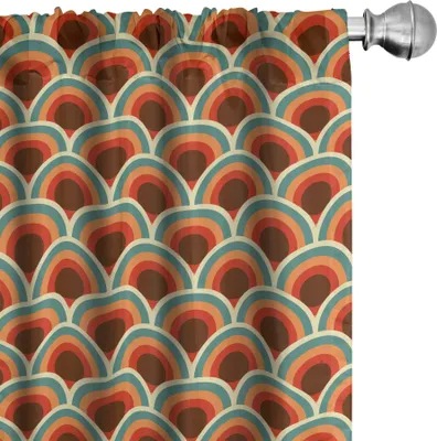 Produktbild von ABAKUHAUS Kreis Vorhänge, Gardinen, Konzeptionelle Design Retro-Stil Kreisformen Punkte Spots Curvy Wellig Altmodisch, 2 Stück 75 x 175 cm, Mehrfarbig
