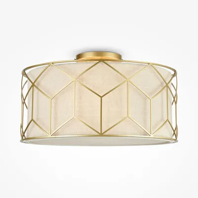 Produktbild von Deckenleuchte Metall Stoff D: 43 cm in Gold Natur E27 3-flammig rund Modern