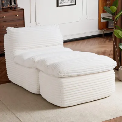 Produktbild von Rahmenloser Relaxsessel ohne Montage, ergonomisches Design mit Fußhocker, hochdichter Memory-Schaum für optimalen Komfort, ideal für Wohnzimmer, Schlafzimmer, Büro oder Wohnung, Beige