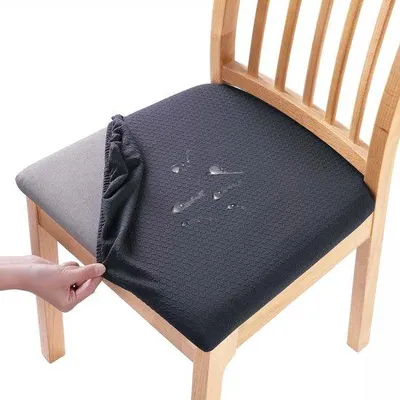 Produktbild von Unyqoos® 6er-Set wasserabweisende Stuhlhussen für Esszimmerstühle, dunkelgrau, elastisch (95% Polyester/5% Elasthan), mit Kreuzfederverschluss