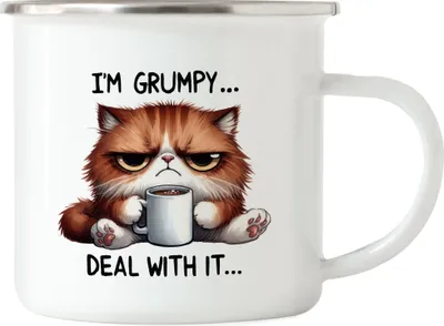Produktbild von I'm Grumpy Deal With It Emaille Tasse Lustige Katze Morgenmuffel Humor Geschenkidee