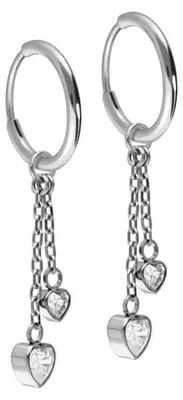 Produktbild von Titan Ohrclicker Creolen 2 KRISTALLHERZEN Silber Innendurchmesser: 10mm + Designstärke: 1,2mm