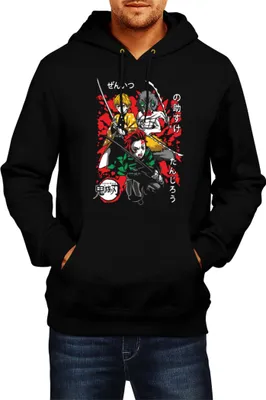 Immagine prodotto di Felpa con cappuccio da uomo Demon Anime Slayer Tanjiro Zenitsu Inosuke 002, Man M , Noir