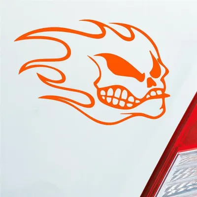 Produktbild von Auto Aufkleber Totenkopf Flammen Kopf Schädel Flame Skull 10x15 cm Orange Sticker Heckscheibenaufkleber