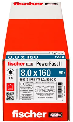 Produktbild von fischer Holzbauschraube PowerFast FPF II WTP 8,0 x 160 BC 50 Tellerkopf mit Innenstern TX Teilgewinde galvanisch verzinkt blau passiviert, 50 Stück