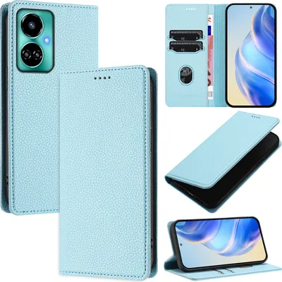 Produktbild von Litchi Leder Handyhülle für Tecno Camon 19/Camon 19 Pro 5G Wallet Kartenfächer Standfunktion Hülle Hellblau