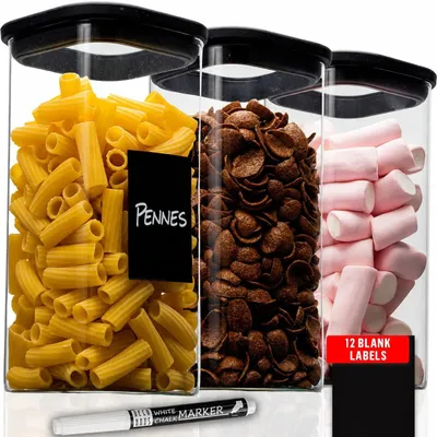 Immagine prodotto di Barattolo per dispensa barattoli conservazione - Set da 3 - Vetro con coperchio - 1600 ml - Ermetico - Con etichette