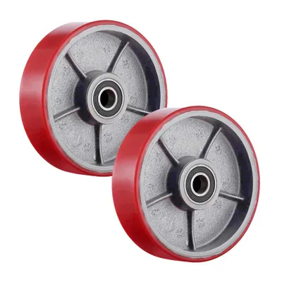 Produktbild von 2 tlg. Set Hubwagenrollen Polyurethan 180 x 50 mm, Tragkraft 3000 KG, Achse 20 mm inkl. Kugellager Rollen für Hubwagen Ersatzrollen, Rot