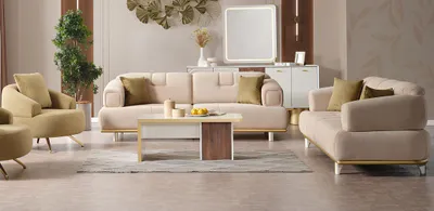 Zdjęcie produktu dla Elegancki zestaw mebli do salonu, składający się z 2 sof i jednego fotela