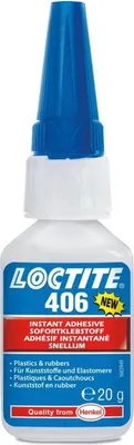 A product shot of a bottle of Loctite 406 instant adhesive.