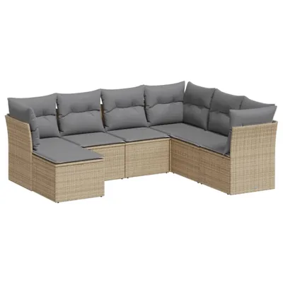 Produktbild von vidaXL 7-tlg. Garten-Sofagarnitur mit Kissen Beige Poly Rattan