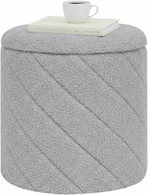 Zdjęcie produktu dla Okrągły puf 33 x 33 x 35 cm, szary, boucle, z miejscem do przechowywania, do salonu