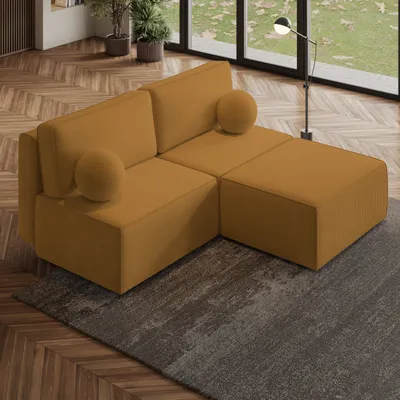 Produktbild von Masseno Modulare Ecksofa VARNA P mit Schlaffunktion L-Form, Sofa mit Bettkasten, Wohnzimmersofa, Couch, Soffa, Bettsofa, Couchgarnitur- Gelb, POSO 01