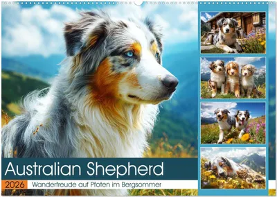 Produktbild von Australian Shepherd. Wanderfreude auf Pfoten im Bergsommer (Wandkalender 2026 DIN A2 quer), CALVENDO Monatskalender