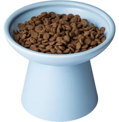 Immagine prodotto di Ciotola rialzata per gatti, in Vetroceramica, blu, 15,7 cm di diametro, 12,7 cm di altezza, adatta ai gatti con i baffi