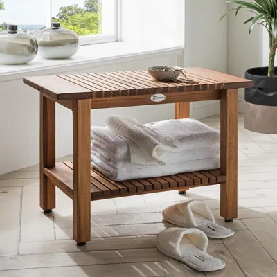 Produktbild von Destiny Beistelltisch SPA & LIVING geriffelt mit Ablagefach 61x35x44 cm Teak