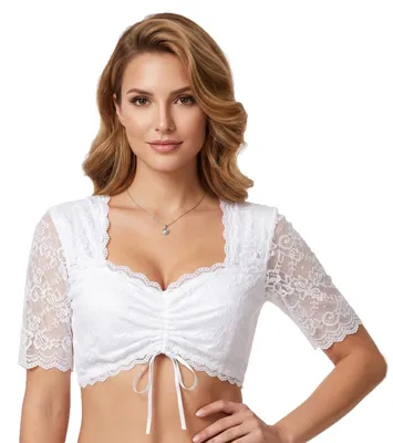 Imagen del producto de Solidchoice - Blusa de estilo dirndl, color gris, con cuello en V y encaje, y mangas cortas