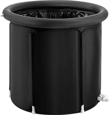 A black inflatable bathtub is shown against a white background.