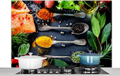 Produktbild von KitchenYeah®  Spritzschutz Küche - Küchenrückwand - Wandschutz für Herd und Spüle - Kräuter - Löffel - Küche - Gewürze 120x80 - Alu-Dibond (Alternative zum Spritzschutz aus Glas) - Hitzebeständig - He