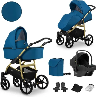Image de Kunert MATA 3in1 poussette en bleu/marine avec cadre doré - poussette sûre et confortable