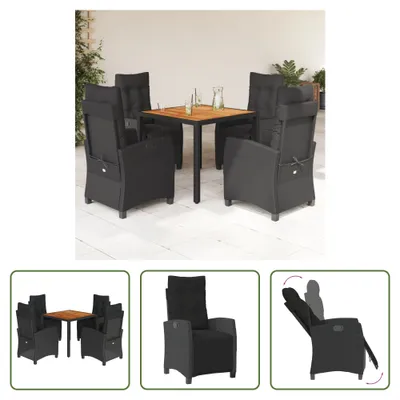 Produktbild von The Living Store 5-tlg. Garten-Essgruppe mit Kissen Schwarz Poly Rattan