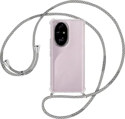 Produktbild von Handykette Backcover-Schutzhülle mit Band (Metall silberfarben) für Realme C67 5G - weiß/grau kariert