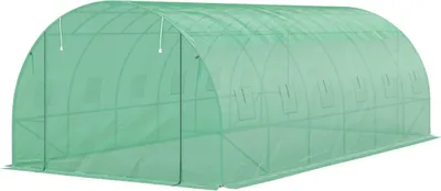 Zdjęcie produktu dla Szklarnia ok. Szklarnia foliowa 6 x 3 x 2 m z 12 oknami, bramą roletową, zwijanymi ścianami bocznymi, tunelem foliowym odpornym na promieniowanie UV, zimowym domkiem na pomidory z kotwą gruntową, kolor zielony Aosom