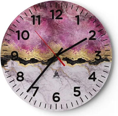 Produktbild von Wanduhr - Rund - Glasuhr - Rosa golden Hintergrund - 40x40cm - Schleichendes Uhrwerk - Lautlos - zum Aufhängen bereit - Dekoration Modern - Wanddekoration aus Glas - C4AR40x40-5038