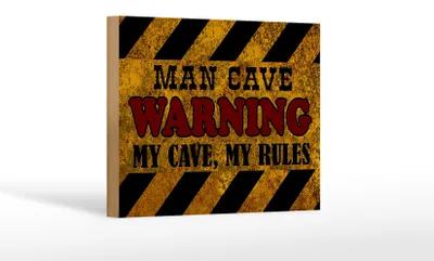 Produktbild von Holzschild Spruch 18x12cm man cave warning my cave rules