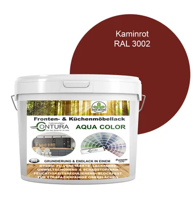 Produktbild von 2 Liter + Anlauger - Contura Küchenmöbellack RAL Möbellack SEIDENMATT SET Möbelfarbe Holzlack Buntlack Küchenlack - RAL 3002 Kaminrot