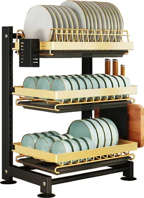 Produktbild von Heikoeco® Küchengeschirrabtropfgestell, Multifunktionales Geschirrgestell, Abtropfgestell mit Abtropffläche, Abtropfgestell für die Spüle Schwarzgold