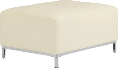 Produktbild von BELIANI Ottomane Hellbeige Echtleder Gesteppt Rechteckig 71x95 cm mit Silbernen Metallbeinen Modernes Design Wohnzimmer Sitzhocker Lederhocker Pouf