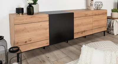 Image de CALICOSY - Buffet Bas 4 PortesReproduction Bois clair L200 cm - Nola