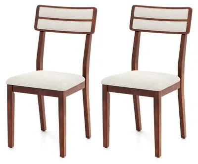 Produktbild von Esszimmerstühle 2er Set, Küchenstühle mit hoher Rückenlehne, Gummibaumholzbeinen, gepolstertem Sitz, Essstuhl für Esszimmer, Wohnzimmer, Küche (Beige + Walnuss)