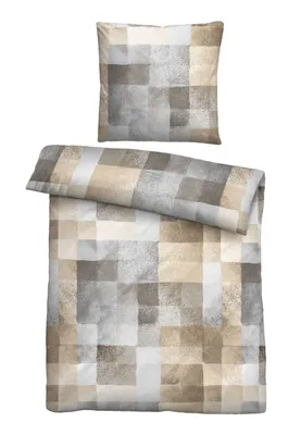 Produktbild von biberna Feinbiber-Bettwäsche 0006728 KACHEN color: kitt, size: 1x 155x200 cm + 1x 80x80 cm