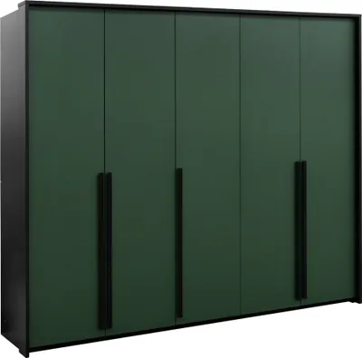 Produktbild von Kleiderschrank Genua 255 Schrank 255X217X65 Cm 5 Türiger Drehtürenschrank Schwarz/Flaschengrün