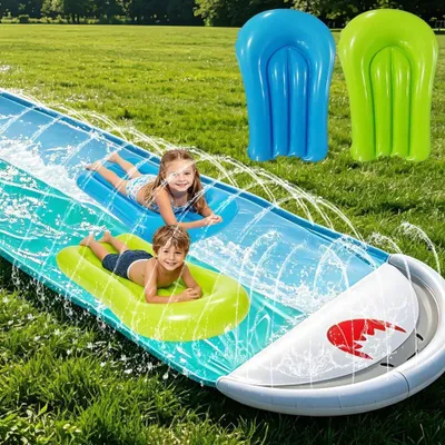 Obrázok produktu pre Vodná šmýkačka 550x145 cm, dvojitá, 2 bodyboardy, postrekovač, pre vonkajšie