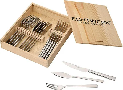 Produktbild von ECHTWERK EW-SB-0565 Steakbesteck Set SARRE 18 tlg., Edelstahl 18/10 poliert, inkl. Fischmesser und Holzkassette