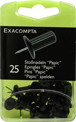 Produktbild von Exacompta Blisterbox 25x Pinnwandnadeln Papic Ø10mm Spitze 7mm Schwarz 14901E