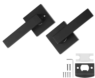 Immagine prodotto di Maniglie per porta quadrate nere opache, set da 6, reversibili per uso con porta destra o sinistra, non dotate di serratura, ideali per corridoi, armadi eriunioni