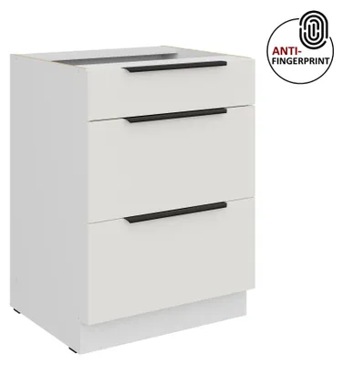 Produktbild von Küchen Unterschrank 60 cm Küche ARIA Weiss ultra matt + Weiss matt, hochwertige Fronten mit Anti Fingerprint Beschichtung, Soft-Close Küchenzeile Küchenblock
