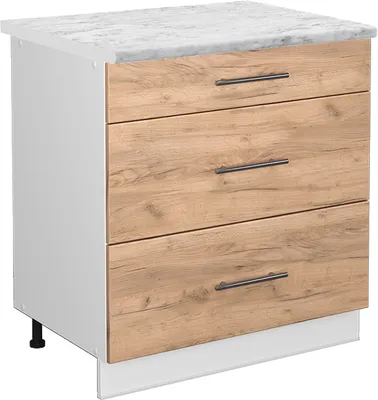 Produktbild von Küchenunterschrank Vicco Fame-Line Goldkraft Eiche 80 cm mit 3 Schubladen, AP Marmor, Model 46878