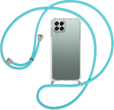 Produktbild von Handykette Backcover-Schutzhülle mit Band (Metall silberfarben) für Samsung Galaxy M33 - türkis